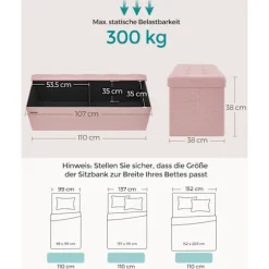 Rootz Opbevaringsskammel - Osmannisk bænk - Polstret sæde - Pastel Pink - MDF-materiale - 38 cm x 110 cm x 38 cm - 25D højspændingsskum
