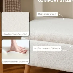 Rootz Opbevaringsskammel - Sædeskammel - Fodskammel - 65 L Opbevaring - Fleecestof - 120 cm x 42 cm x 45 cm - Hvid