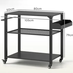 Rootz Outdoor Kitchen Island - Grill Car - Mobile Kitchen Carts - Rust -Resistent Metal - 360 ° Drej ruller - 105 cm x 50 cm x 79 cm