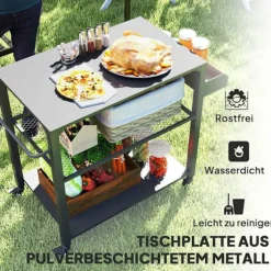 Rootz Outdoor Kitchen Island - Grill Car - Mobile Kitchen Carts - Rust -Resistent Metal - 360 ° Drej ruller - 105 cm x 50 cm x 79 cm