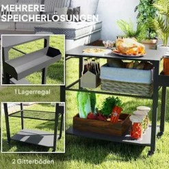 Rootz Outdoor Kitchen Island - Grill Car - Mobile Kitchen Carts - Rust -Resistent Metal - 360 ° Drej ruller - 105 cm x 50 cm x 79 cm