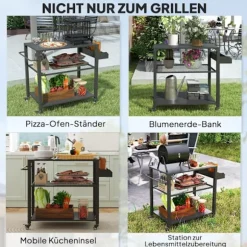 Rootz Outdoor Kitchen Island - Grill Car - Mobile Kitchen Carts - Rust -Resistent Metal - 360 ° Drej ruller - 105 cm x 50 cm x 79 cm