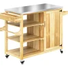 Rootz Outdoor Kitchen Island - Grilling Car - Wooden Kitchen Carts - Rustfrit stål - Forbedret mobilitet - 134,5L x 50b x 91,5 timer cm