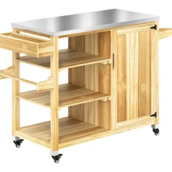 Rootz Outdoor Kitchen Island - Grilling Car - Wooden Kitchen Carts - Rustfrit stål - Forbedret mobilitet - 134,5L x 50b x 91,5 timer cm