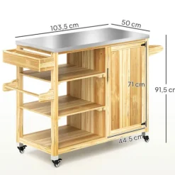 Rootz Outdoor Kitchen Island - Grilling Car - Wooden Kitchen Carts - Rustfrit stål - Forbedret mobilitet - 134,5L x 50b x 91,5 timer cm