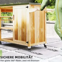 Rootz Outdoor Kitchen Island - Grilling Car - Wooden Kitchen Carts - Rustfrit stål - Forbedret mobilitet - 134,5L x 50b x 91,5 timer cm