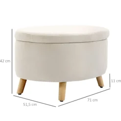 Rootz Oval Velvet Bench - Opbevaring afføring - Fodstråling - Holder op til 80 kg - 71 x 51,5 x 42 cm - Stilfuld brun design