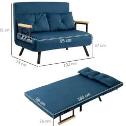 Rootz 2-personers fløjlssovesofa - sovesofa - sovesofa - Justerbart ryglæn - Forbedret komfort - 102 cm x 73 cm x 81 cm - Stålramme