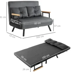 Rootz 2-personers fløjlssovesofa - sovesofa - sovesofa - Justerbart ryglæn - tyk polstring - 102 cm x 73 cm x 81 cm (sofa) / 183 cm x 98,5 cm x 26 cm | Fyndiq