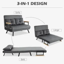 Rootz 2-personers fløjlssovesofa - sovesofa - sovesofa - Justerbart ryglæn - tyk polstring - 102 cm x 73 cm x 81 cm (sofa) / 183 cm x 98,5 cm x 26 cm | Fyndiq