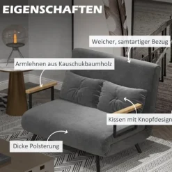Rootz 2-personers fløjlssovesofa - sovesofa - sovesofa - Justerbart ryglæn - tyk polstring - 102 cm x 73 cm x 81 cm (sofa) / 183 cm x 98,5 cm x 26 cm | Fyndiq