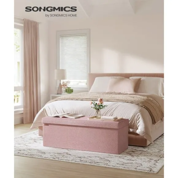 Rootz Pink osmannisk opbevaringsbænk - MDF polstret sæde - hørfinish - Høj modstandsdygtig skum - 38 cm x 110 cm x 38 cm - 300 kg Kapacitet