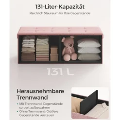 Rootz Pink osmannisk opbevaringsbænk - MDF polstret sæde - hørfinish - Høj modstandsdygtig skum - 38 cm x 110 cm x 38 cm - 300 kg Kapacitet
