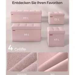 Rootz Pink osmannisk opbevaringsbænk - MDF polstret sæde - hørfinish - Høj modstandsdygtig skum - 38 cm x 110 cm x 38 cm - 300 kg Kapacitet