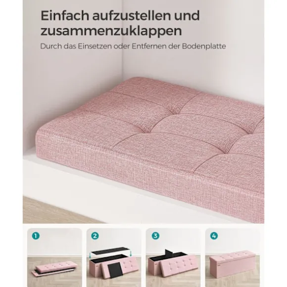 Rootz Pink osmannisk opbevaringsbænk - MDF polstret sæde - hørfinish - Høj modstandsdygtig skum - 38 cm x 110 cm x 38 cm - 300 kg Kapacitet