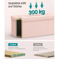 Rootz Pink Seat Bryst - Opbevaringsbænk - Ottoman - Høj elastisk skum - 38 cm x 110 cm x 38 cm