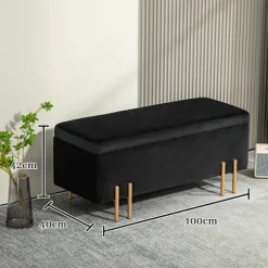 Rootz polstret bænk - Opbevaringsbænk - Sengbænk - Ekstra opbevaring - 100 x 40 x 42 cm - Sort