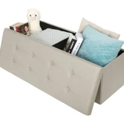 Rootz polstret foldbar opbevaringsbænk - osmannisk - Sammenklappelig fodstøtte - Højdensitetsskum - Pladsbesparende - Holdbar - 110 cm x 38 cm x 37,5 | Fyndiq