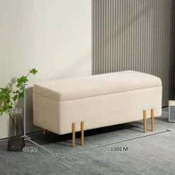 Rootz polstret opbevaringsbænk - brystbænk - Fodstøtter - Skjult opbevaring - 100 x 40 x 42 cm - Wood & Metal Base af høj kvalitet - Brun