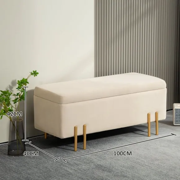 Rootz polstret opbevaringsbænk - brystbænk - Fodstøtter - Skjult opbevaring - 100 x 40 x 42 cm - Wood & Metal Base af høj kvalitet - Brun