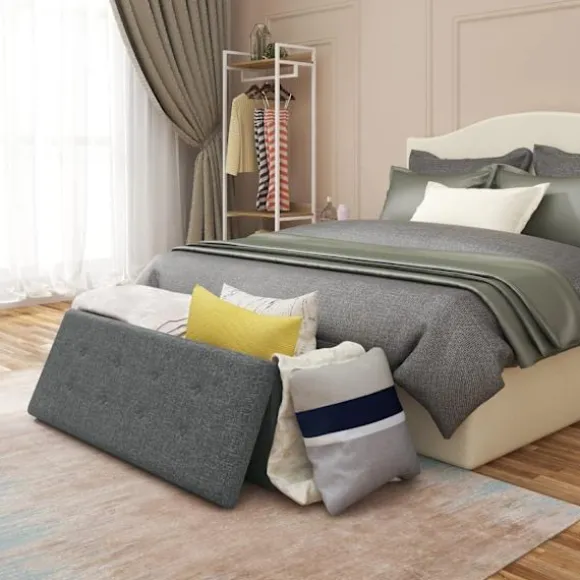 Rootz Polstret Sammenfoldelig Opbevaringsbænk - Ottoman - Opbevaring Ottoman - Høj kapacitet 118L - Pladsbesparende design - Komfortabel siddeplads - | Fyndiq