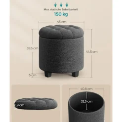 Rootz polstret skammel - osmannisk - Fodstøtte - MDF & imiteret linned - Høj modstandsdygtig skum - 45 cm x 45 cm x 44,5 cm