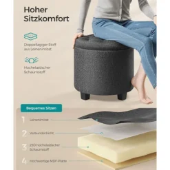 Rootz polstret skammel - osmannisk - Fodstøtte - MDF & imiteret linned - Høj modstandsdygtig skum - 45 cm x 45 cm x 44,5 cm
