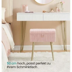 Rootz polstret toiletbordsstol - Vanity skammel - Makeup sæde - Opbevaringsplads - 30 cm x 40 cm x 40 cm x 50 cm - Pink