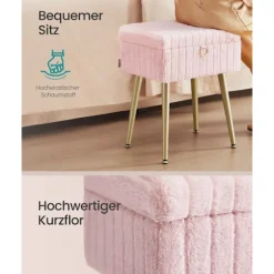 Rootz polstret toiletbordsstol - Vanity skammel - Makeup sæde - Opbevaringsplads - 30 cm x 40 cm x 40 cm x 50 cm - Pink