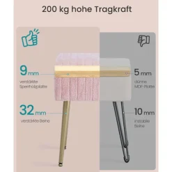 Rootz polstret toiletbordsstol - Vanity skammel - Makeup sæde - Opbevaringsplads - 30 cm x 40 cm x 40 cm x 50 cm - Pink