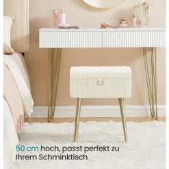 Rootz polstret toiletbordsstol - Vanity skammel - Makeup sæde - Opbevaringsplads - 30 x 40 x 50 cm - Hvid