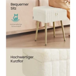 Rootz polstret toiletbordsstol - Vanity skammel - Makeup sæde - Opbevaringsplads - 30 x 40 x 50 cm - Hvid