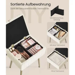Rootz polstret toiletbordsstol - Vanity skammel - Makeup sæde - Opbevaringsplads - 30 x 40 x 50 cm - Hvid