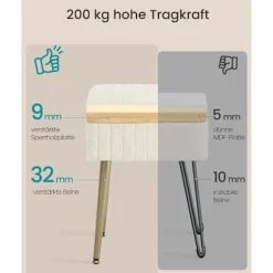 Rootz polstret toiletbordsstol - Vanity skammel - Makeup sæde - Opbevaringsplads - 30 x 40 x 50 cm - Hvid
