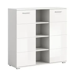 Rootz Prego Chest of skuffer - White Dresser - Wood Storage Unit - 2 -Door Cabinet - Moderne design - 110 cm x 108 cm x 37 cm