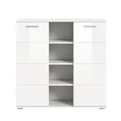 Rootz Prego Chest of skuffer - White Dresser - Wood Storage Unit - 2 -Door Cabinet - Moderne design - 110 cm x 108 cm x 37 cm