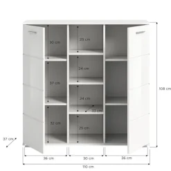 Rootz Prego Chest of skuffer - White Dresser - Wood Storage Unit - 2 -Door Cabinet - Moderne design - 110 cm x 108 cm x 37 cm