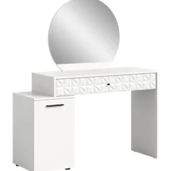 Rootz Prisma Dressing Table in White High Gloss - Desk - Cosmetic Table - 1 Door - 1 skuffe - Rumbesparende - 117 cm x 138 cm x 42 cm