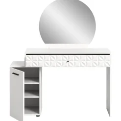 Rootz Prisma Dressing Table in White High Gloss - Desk - Cosmetic Table - 1 Door - 1 skuffe - Rumbesparende - 117 cm x 138 cm x 42 cm
