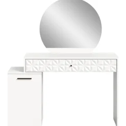 Rootz Prisma Dressing Table in White High Gloss - Desk - Cosmetic Table - 1 Door - 1 skuffe - Rumbesparende - 117 cm x 138 cm x 42 cm