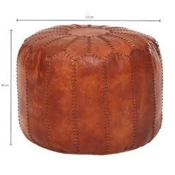 Rootz puf - Læderpuf - Ægte læder - Taburet - Polstret puf - Rund puf - 52 x 40 x 52 cm - Brun