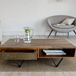 Rootz rektangulært sofabord - Industrielt design - Massivt træ - Holdbar opbevaring - 115 cm x 60 cm x 38 cm