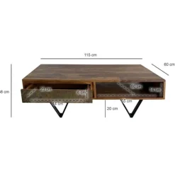 Rootz rektangulært sofabord - Industrielt design - Massivt træ - Holdbar opbevaring - 115 cm x 60 cm x 38 cm