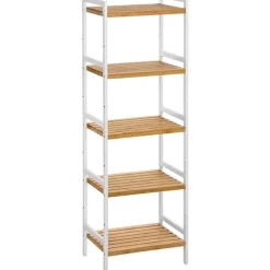 Rootz reol - Opbevaringsstativ - Køkkenskab - Bambus - Hvid - Beige - 5 niveauer - 45 x 31,5 x 142 cm