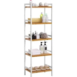 Rootz reol - Opbevaringsstativ - Køkkenskab - Bambus - Hvid - Beige - 5 niveauer - 45 x 31,5 x 142 cm