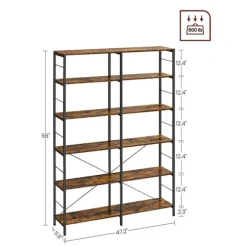 Rootz Reol - Reol med 6 niveauer - Bogreol - Træreol - Moderne reol - Vægmonteret reol - Spånplade - Stål - 30 x 120 x 172,5 cm (D x B x H)