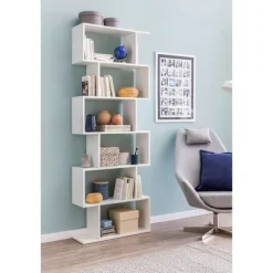 Rootz reol 70 x 23,5 x 190,5 cm hvid - Standhylde 6 rum - Lille design kommode - Moderne arkivhylde Spånplade Fritstående - Opbevaringshylde Åben