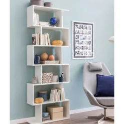 Rootz reol 70 x 23,5 x 190,5 cm hvid - Standhylde 6 rum - Lille design kommode - Moderne arkivhylde Spånplade Fritstående - Opbevaringshylde Åben