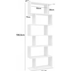 Rootz reol 70 x 23,5 x 190,5 cm hvid - Standhylde 6 rum - Lille design kommode - Moderne arkivhylde Spånplade Fritstående - Opbevaringshylde Åben