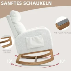 Rootz Rocking Stol - Afslapningsstol - Sygeplejestol - Tyk polstring - 70 cm x 96 cm x 107 cm - Hvid